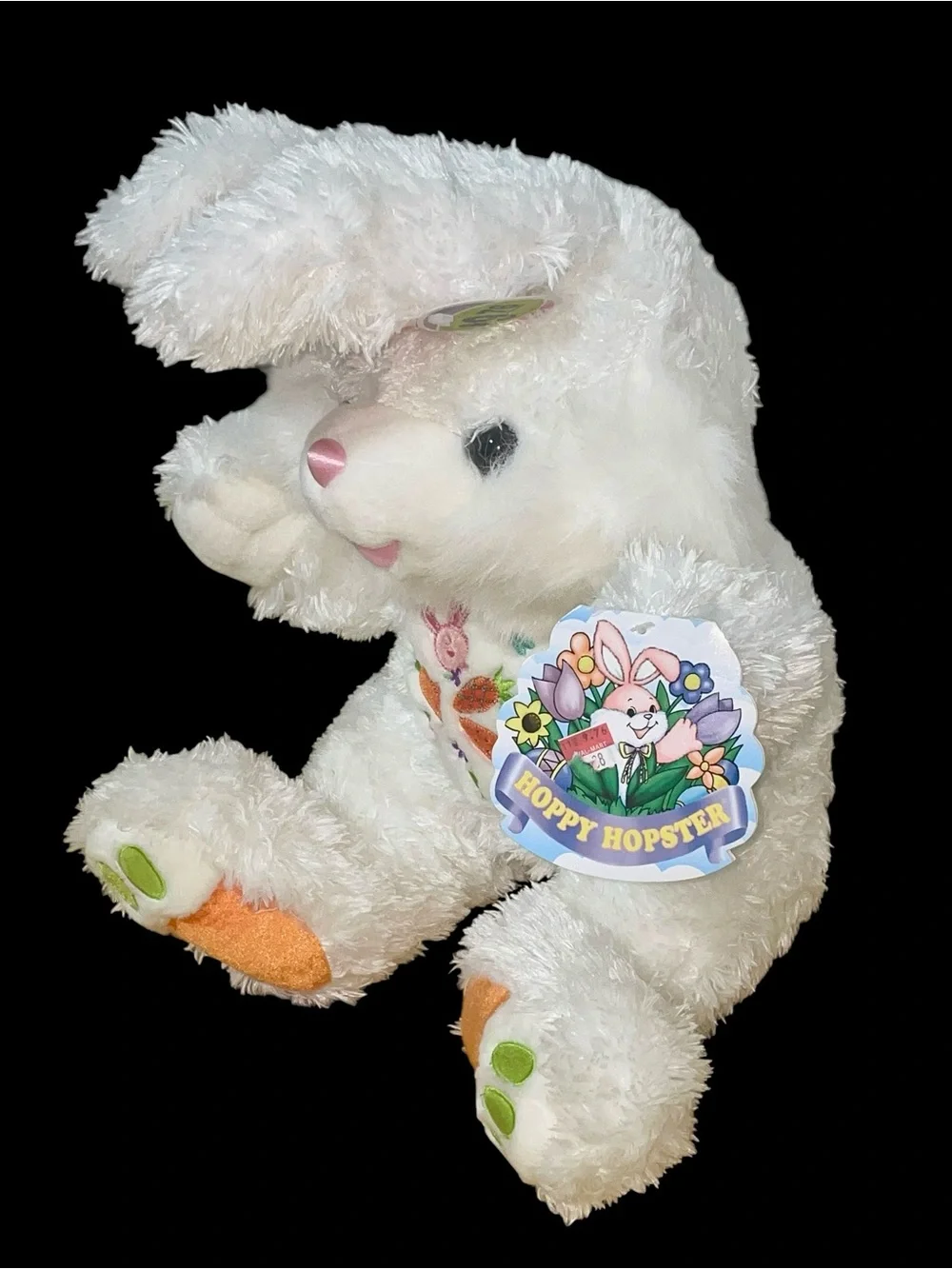 Vintage Hoppy Hopster White Easter Bunny Plush with Carrot Bib 24”